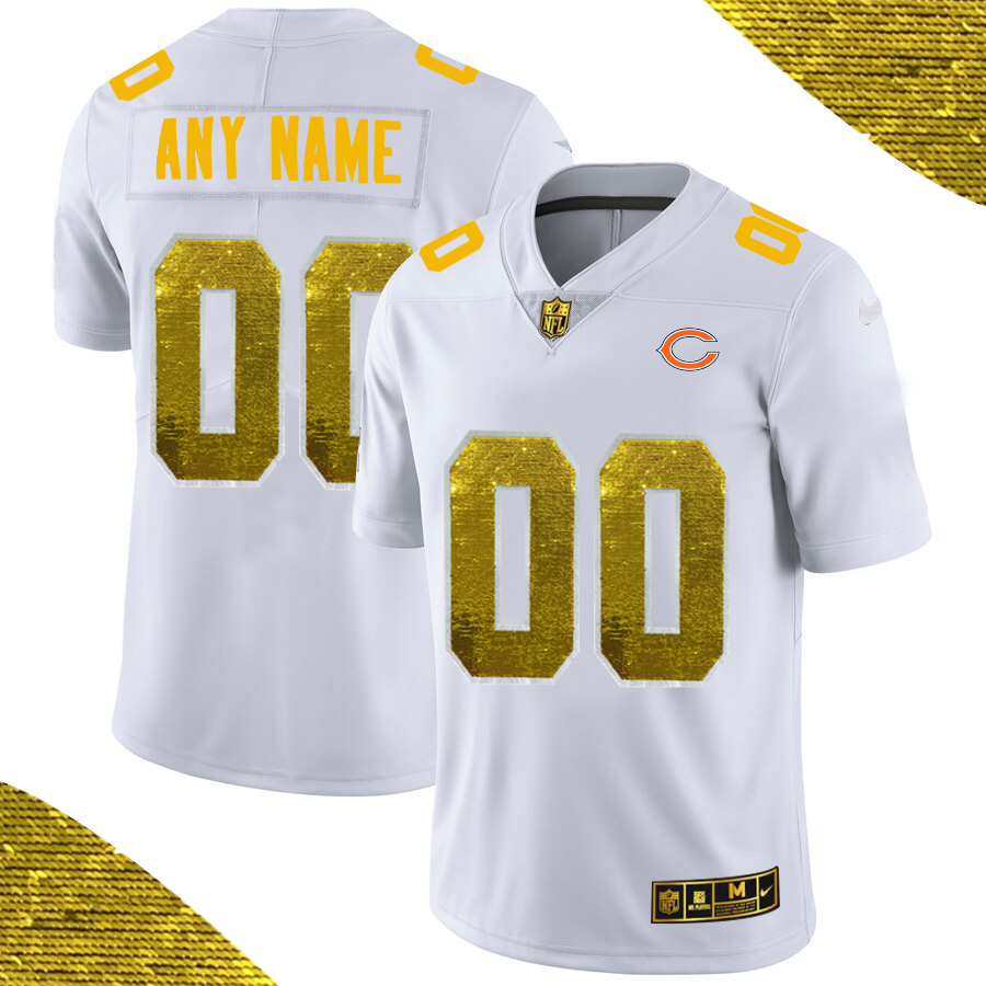 Men's Chicago Bears ACTIVE PLAYER White Custom Gold Fashion Edition Limited Stitched Jersey